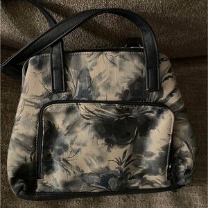 Chic Black and Gray Floral Shoulder Bag
